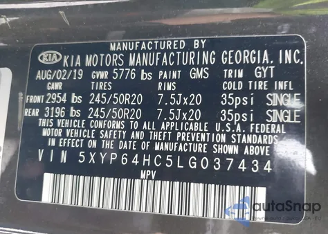 2020 Kia Telluride S z USA, uszkodzony, nr VIN 5XYP64HC5LG037434